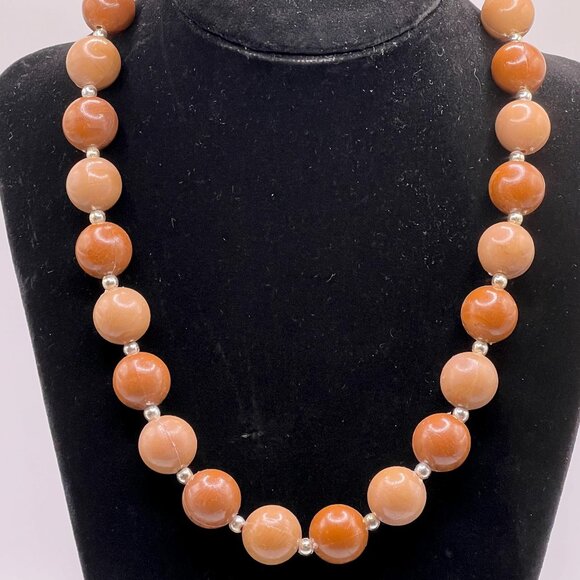 Vintage stamped brown tone bead necklace - Picture 1 of 10